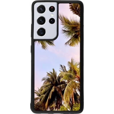 Coque Samsung Galaxy S21 Ultra 5G - Silicone rigide noir Summer 2023 palm tree vibe