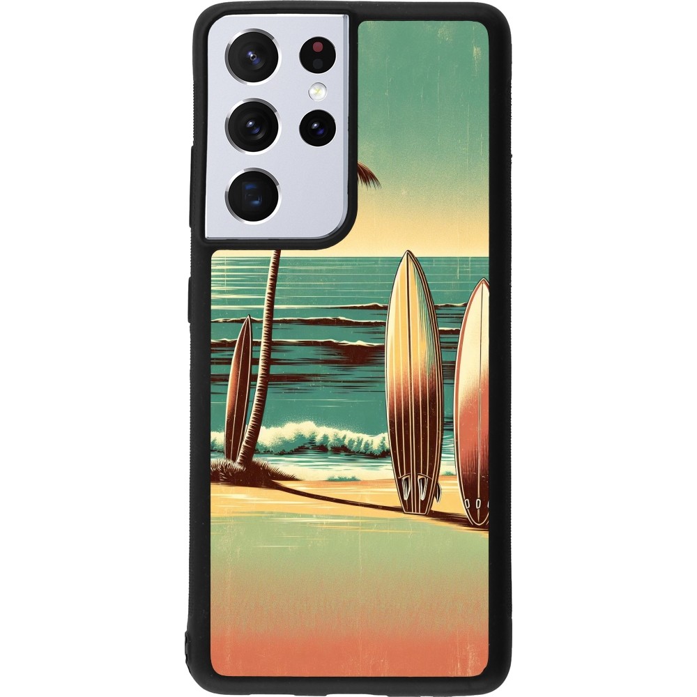 Coque Samsung Galaxy S21 Ultra 5G - Silicone rigide noir Surf Paradise