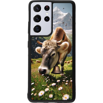 Coque Samsung Galaxy S21 Ultra 5G - Silicone rigide noir Vache montagne Valais