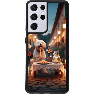 Coque Samsung Galaxy S21 Ultra 5G - Silicone rigide noir Valentine 2024 Dog & Cat Candlelight