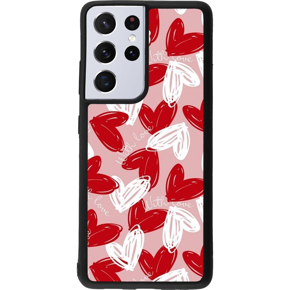 Coque Samsung Galaxy S21 Ultra 5G - Silicone rigide noir Valentine 2024 with love heart