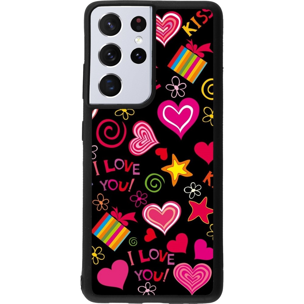 Coque Samsung Galaxy S21 Ultra 5G - Silicone rigide noir Valentine 2023 love symbols