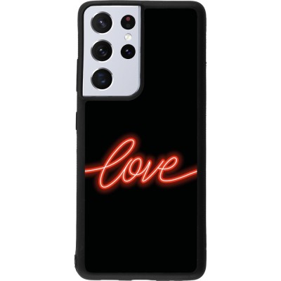 Coque Samsung Galaxy S21 Ultra 5G - Silicone rigide noir Valentine 2023 neon love