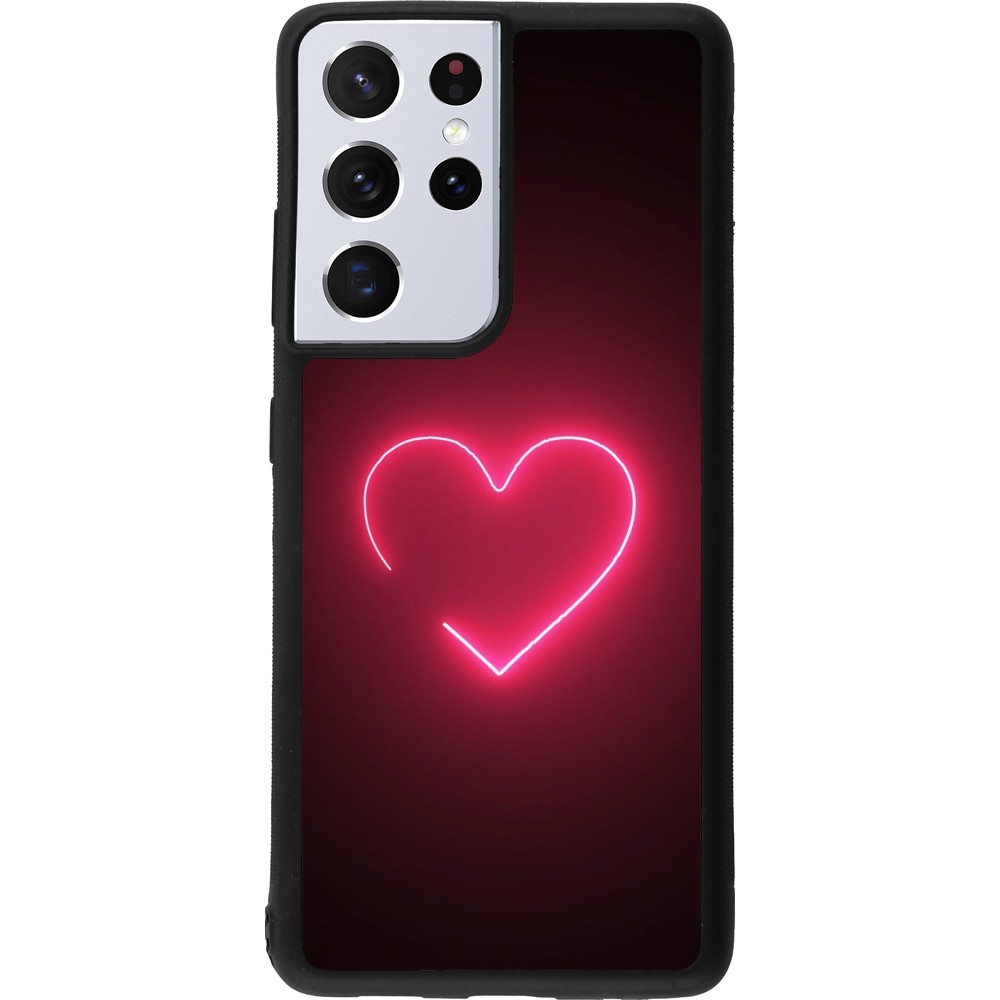 Coque Samsung Galaxy S21 Ultra 5G - Silicone rigide noir Valentine 2023 single neon heart