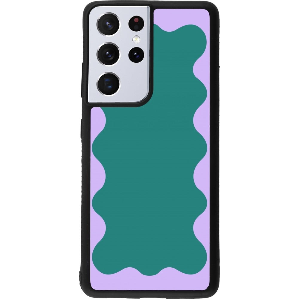 Coque Samsung Galaxy S21 Ultra 5G - Silicone rigide noir Wavy Rectangle Green Purple