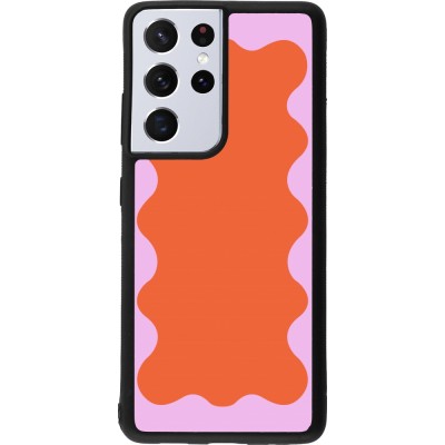 Coque Samsung Galaxy S21 Ultra 5G - Silicone rigide noir Wavy Rectangle Orange Pink