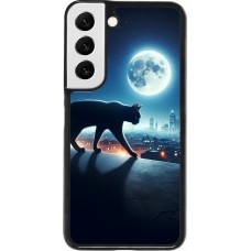 Coque Samsung Galaxy S22 - Chat noir sous la pleine lune