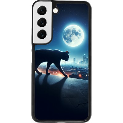 Coque Samsung Galaxy S22 - Chat noir sous la pleine lune