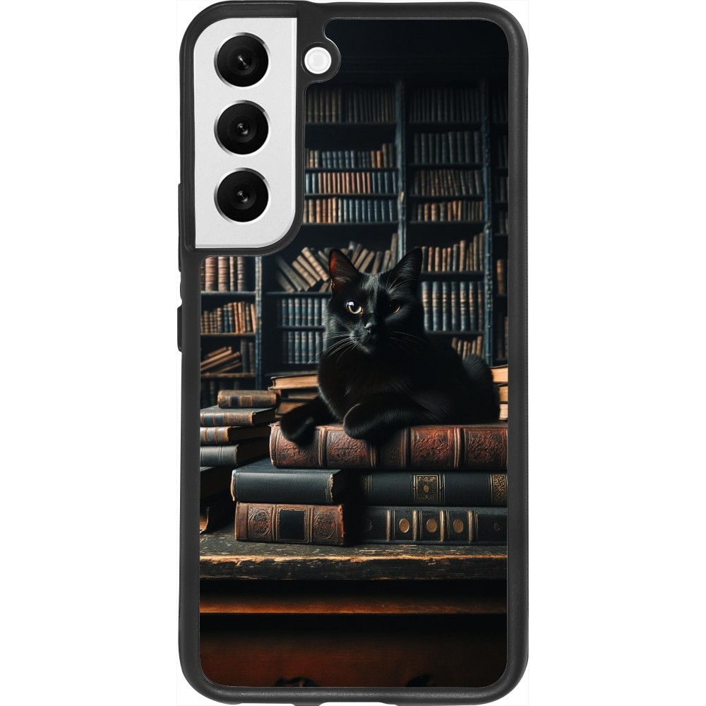 Coque Samsung Galaxy S22 - Silicone rigide noir Chat livres sombres