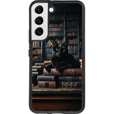 Coque Samsung Galaxy S22 - Silicone rigide noir Chat livres sombres