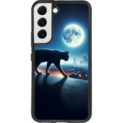 Coque Samsung Galaxy S22 - Silicone rigide noir Chat noir sous la pleine lune