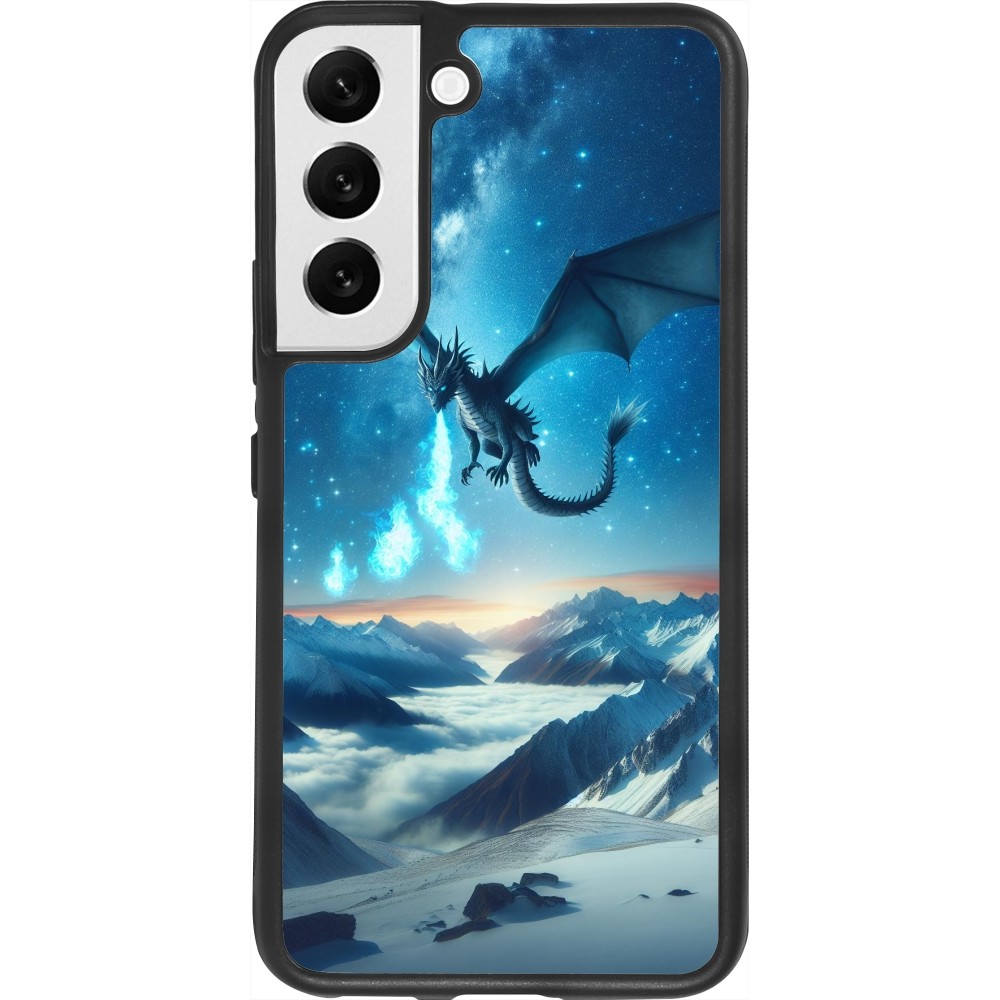 Coque Samsung Galaxy S22 - Silicone rigide noir Dragon nocturne montagne