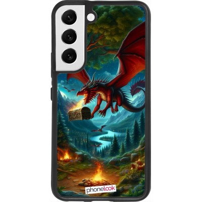 Coque Samsung Galaxy S22 - Silicone rigide noir Dragon Volant Forêt Trésor