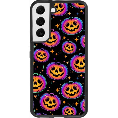 Coque Samsung Galaxy S22 - Silicone rigide noir Halloween 2024 rainbow pumpkins