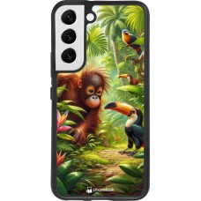 Coque Samsung Galaxy S22 - Silicone rigide noir Jungle Tropicale Tayrona