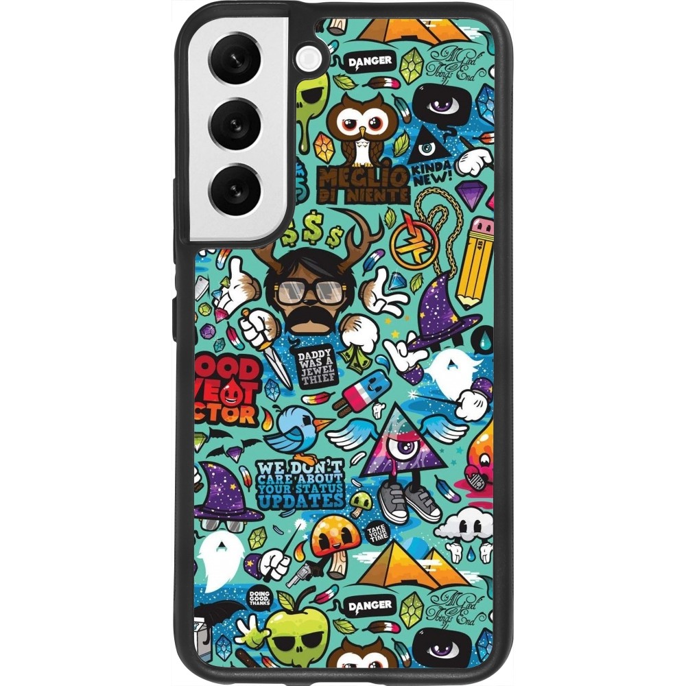 Coque Samsung Galaxy S22 - Silicone rigide noir Mixed Cartoons Turquoise