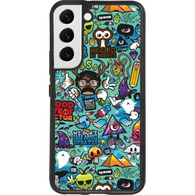 Coque Samsung Galaxy S22 - Silicone rigide noir Mixed Cartoons Turquoise