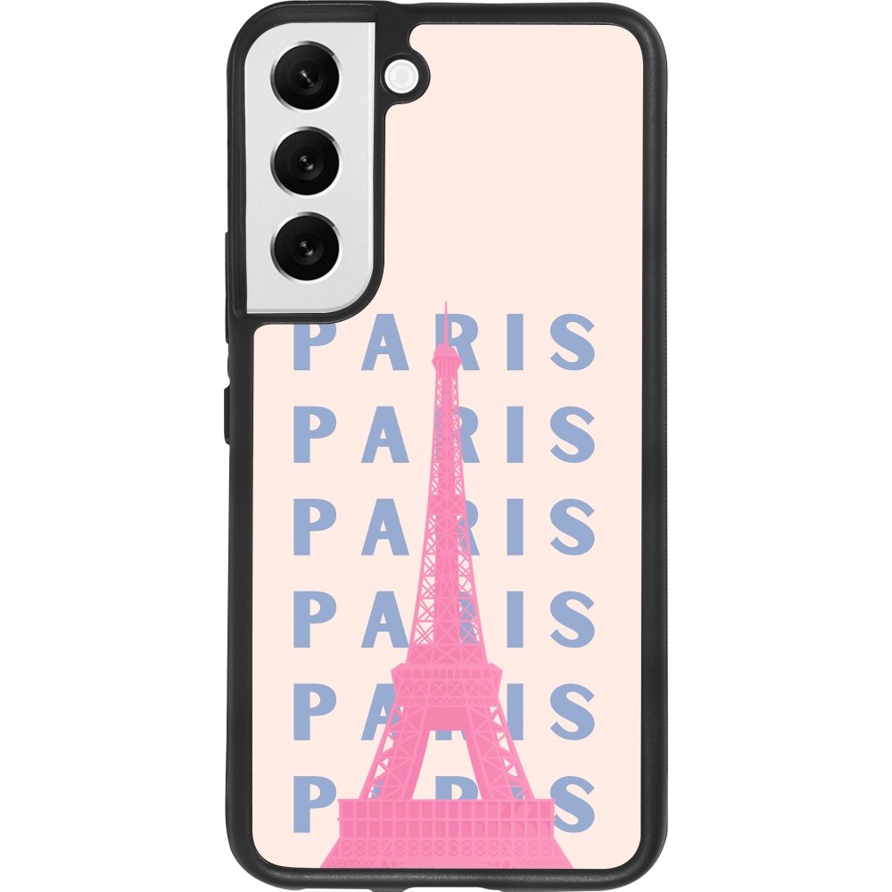 Coque Samsung Galaxy S22 - Silicone rigide noir Paris Pink Print