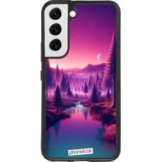 Coque Samsung Galaxy S22 - Silicone rigide noir Paysage Violet-Rose