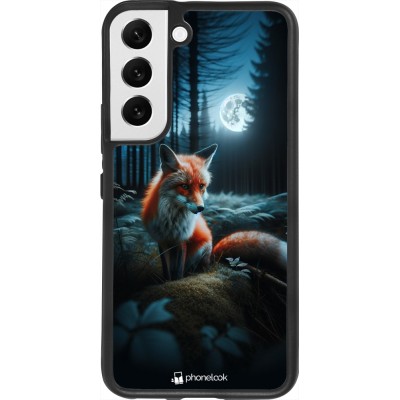 Coque Samsung Galaxy S22 - Silicone rigide noir Renard lune forêt