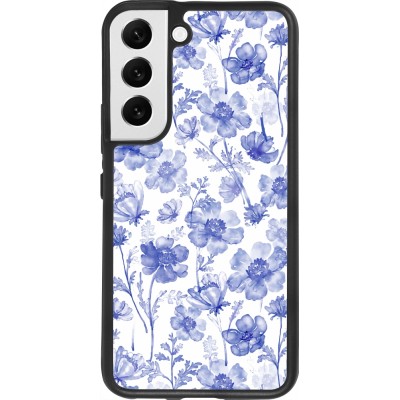 Coque Samsung Galaxy S22 - Silicone rigide noir Spring 23 watercolor blue flowers