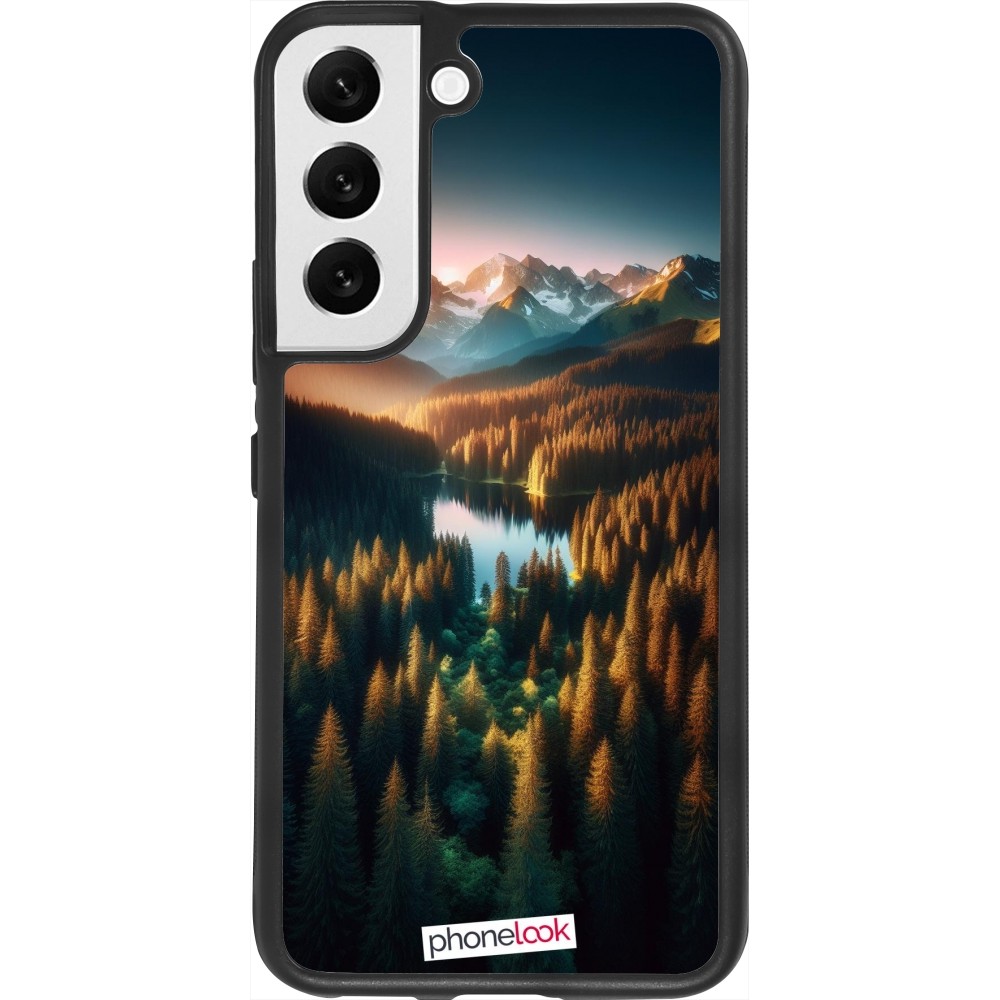 Coque Samsung Galaxy S22 - Silicone rigide noir Sunset Forest Lake