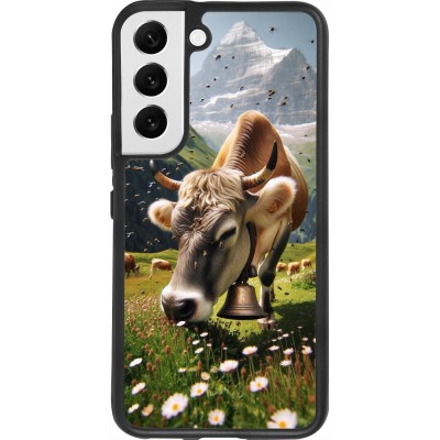 Coque Samsung Galaxy S22 - Silicone rigide noir Vache montagne Valais