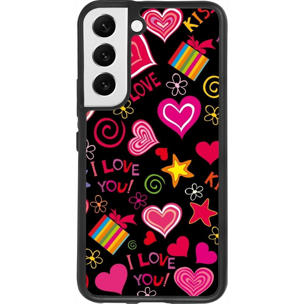 Coque Samsung Galaxy S22 - Silicone rigide noir Valentine 2023 love symbols