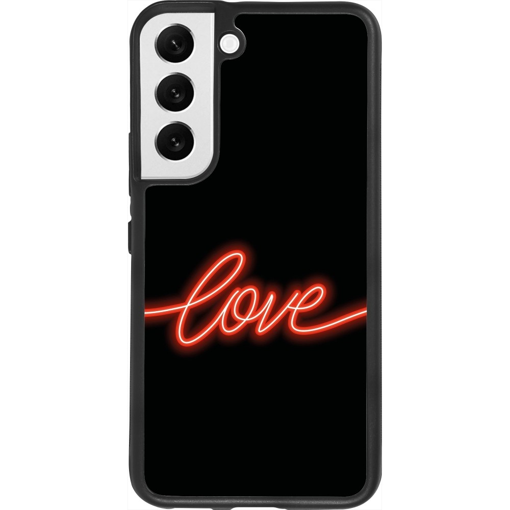 Coque Samsung Galaxy S22 - Silicone rigide noir Valentine 2023 neon love