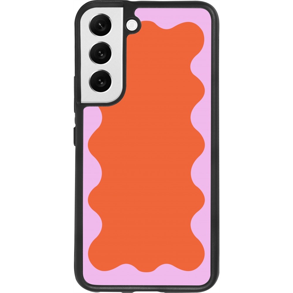 Coque Samsung Galaxy S22 - Silicone rigide noir Wavy Rectangle Orange Pink