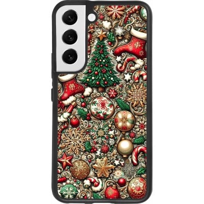 Coque Samsung Galaxy S22 - Silicone rigide noir Noël 2023 micro pattern