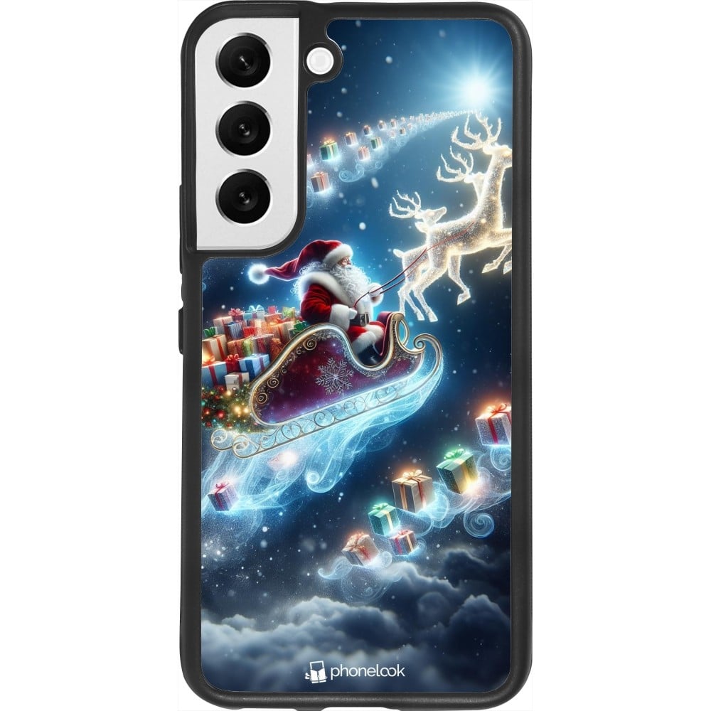 Coque Samsung Galaxy S22 - Silicone rigide noir Noël 2023 Père Noël enchanté