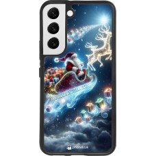 Coque Samsung Galaxy S22 - Silicone rigide noir Noël 2023 Père Noël enchanté