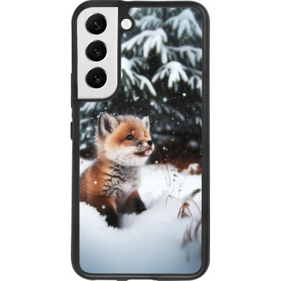 Coque Samsung Galaxy S22 - Silicone rigide noir Noël 2023 Renardeau sapin