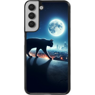 Coque Samsung Galaxy S22+ - Chat noir sous la pleine lune