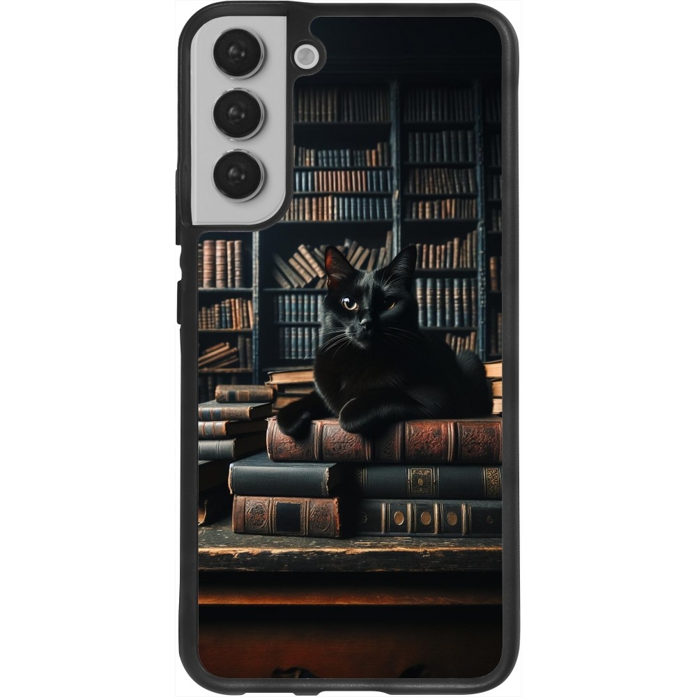 Coque Samsung Galaxy S22+ - Silicone rigide noir Chat livres sombres