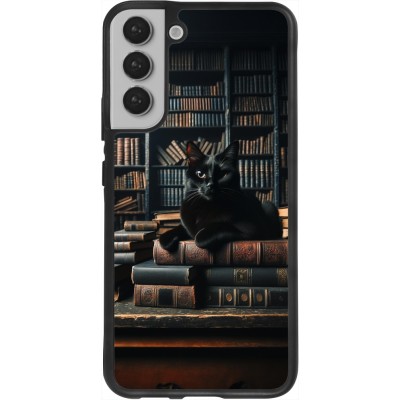 Coque Samsung Galaxy S22+ - Silicone rigide noir Chat livres sombres