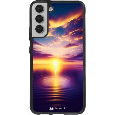 Coque Samsung Galaxy S22+ - Silicone rigide noir Coucher soleil jaune violet