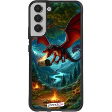 Coque Samsung Galaxy S22+ - Silicone rigide noir Dragon Volant Forêt Trésor