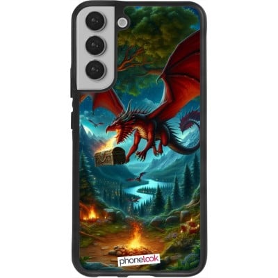 Coque Samsung Galaxy S22+ - Silicone rigide noir Dragon Volant Forêt Trésor