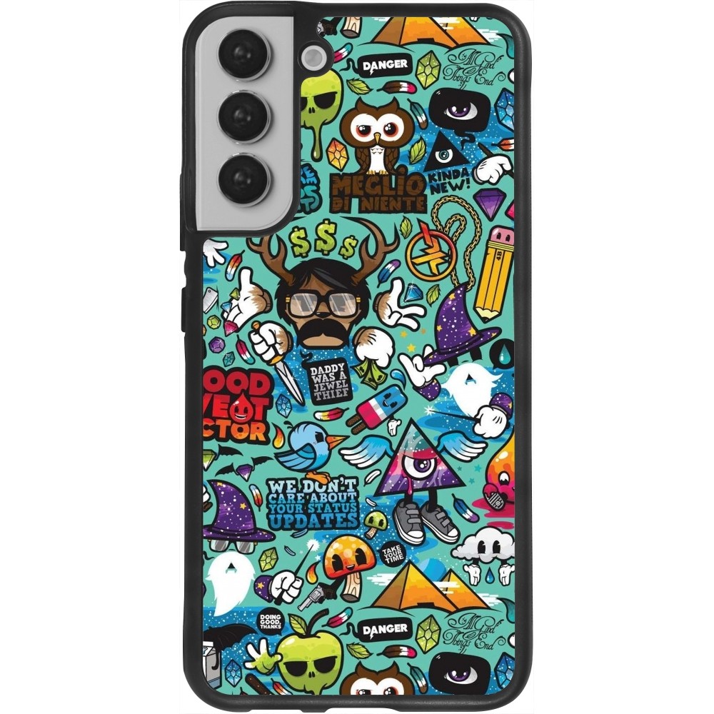 Coque Samsung Galaxy S22+ - Silicone rigide noir Mixed Cartoons Turquoise