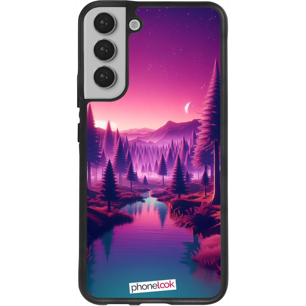 Coque Samsung Galaxy S22+ - Silicone rigide noir Paysage Violet-Rose