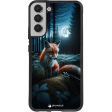 Coque Samsung Galaxy S22+ - Silicone rigide noir Renard lune forêt