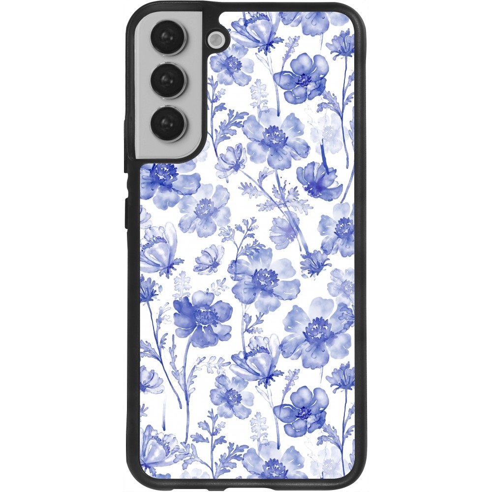 Coque Samsung Galaxy S22+ - Silicone rigide noir Spring 23 watercolor blue flowers