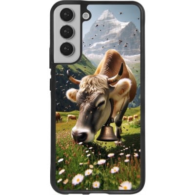 Coque Samsung Galaxy S22+ - Silicone rigide noir Vache montagne Valais