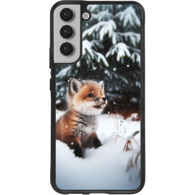 Coque Samsung Galaxy S22+ - Silicone rigide noir Noël 2023 Renardeau sapin