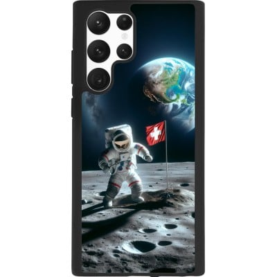 Coque Samsung Galaxy S22 Ultra - Silicone rigide noir Astro Suisse sur lune