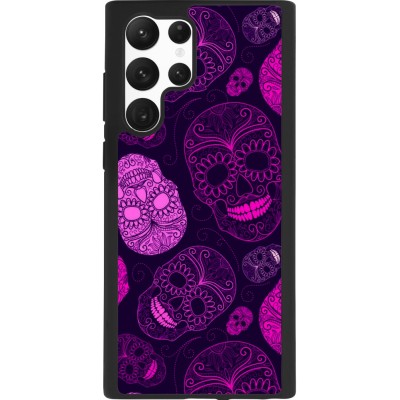 Coque Samsung Galaxy S22 Ultra - Silicone rigide noir Halloween 2023 pink skulls