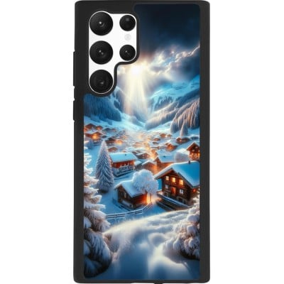 Coque Samsung Galaxy S22 Ultra - Silicone rigide noir Mont Neige Lumière