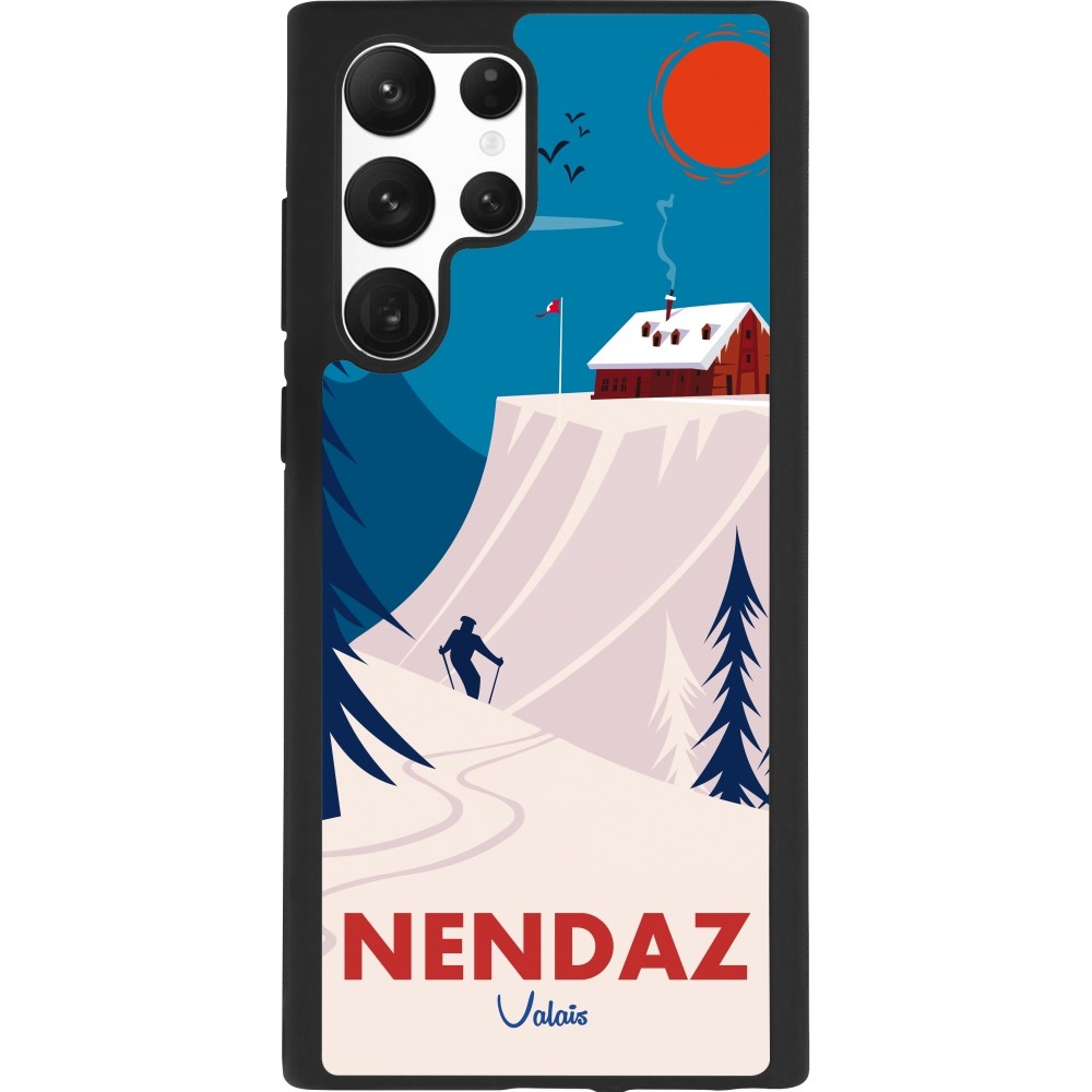 Coque Samsung Galaxy S22 Ultra - Silicone rigide noir Nendaz Cabane Ski